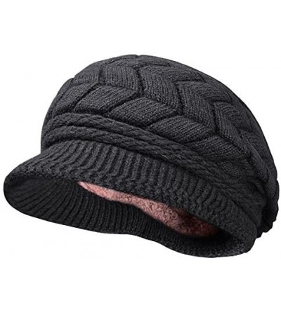 Skullies & Beanies Womens Knit Wool Hats with Visor Warm Skull Beanie Caps for Winter - Black - CJ11T8PTDP3 $19.92