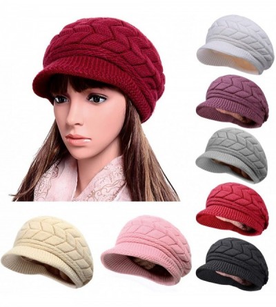 Skullies & Beanies Womens Knit Wool Hats with Visor Warm Skull Beanie Caps for Winter - Black - CJ11T8PTDP3 $19.92