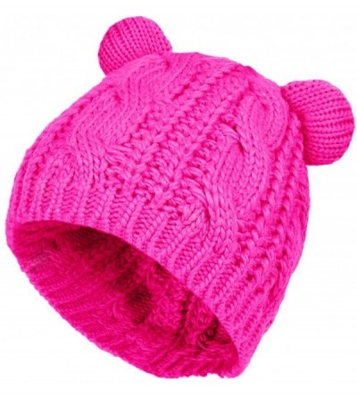Skullies & Beanies Cute Knitted Bear Ear Beanie Women Winter Hat Warmer Cap - Rose - CD18NEA4Y4C $12.14