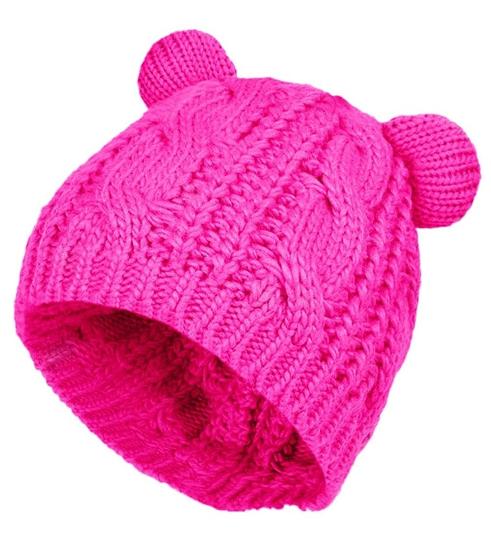 Skullies & Beanies Cute Knitted Bear Ear Beanie Women Winter Hat Warmer Cap - Rose - CD18NEA4Y4C $12.14