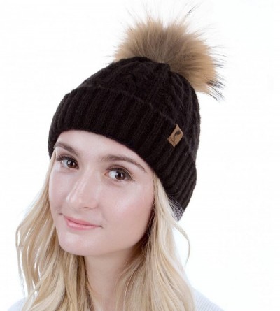 Skullies & Beanies Cute Beanie Hats for Womens Pom Pom Hat Knit Hat Thermal Ski Hat - Black - CE18TH3OC46 $19.40