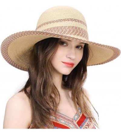 Bucket Hats Packable UPF Straw Sunhat Women Summer Beach Wide Brim Fedora Travel Hat 54-59CM - 91556_beige - CD196I94IZD $20.25