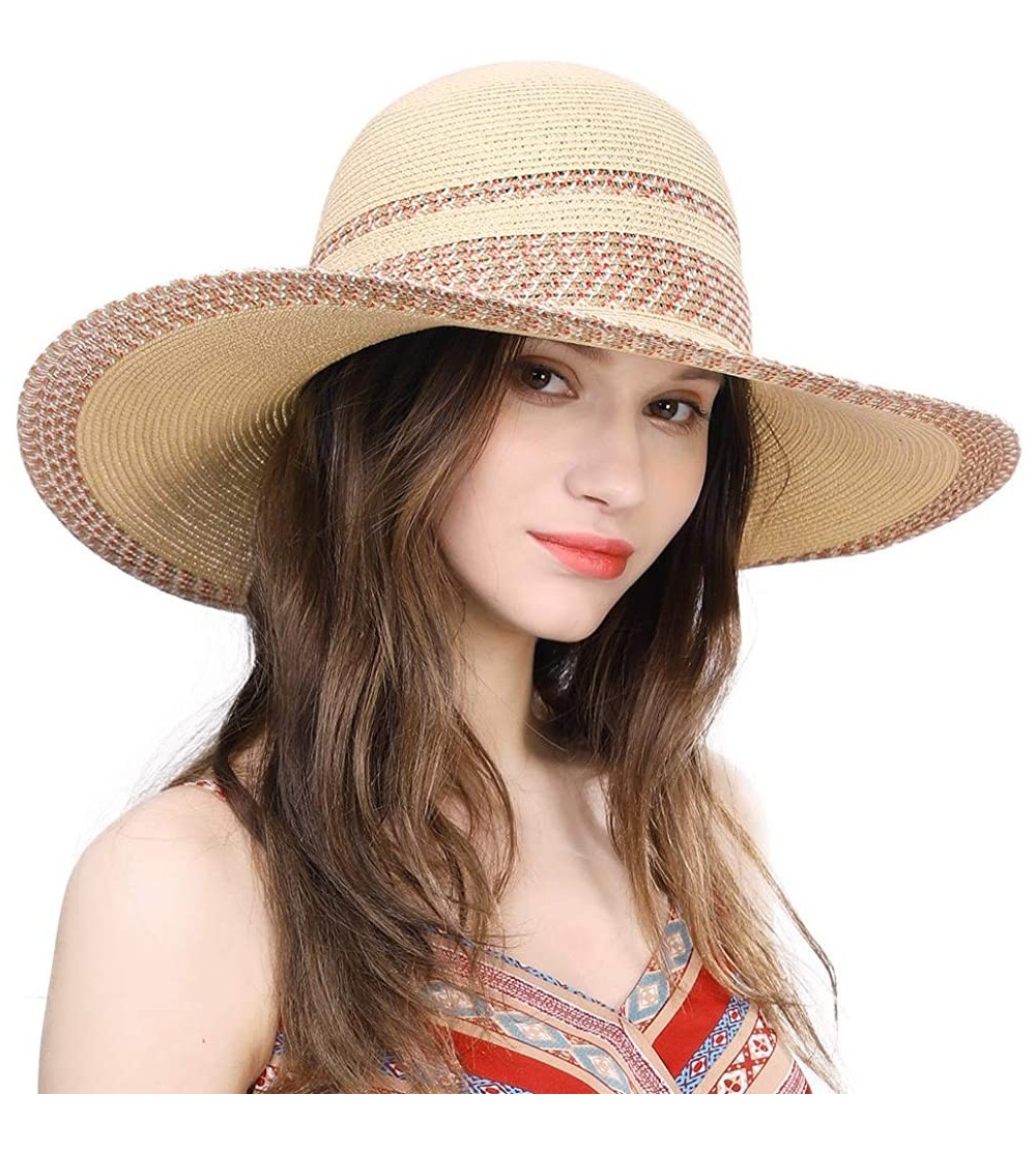 Bucket Hats Packable UPF Straw Sunhat Women Summer Beach Wide Brim Fedora Travel Hat 54-59CM - 91556_beige - CD196I94IZD $20.25