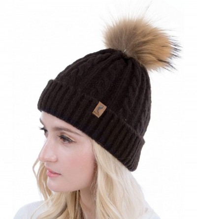 Skullies & Beanies Cute Beanie Hats for Womens Pom Pom Hat Knit Hat Thermal Ski Hat - Black - CE18TH3OC46 $8.75