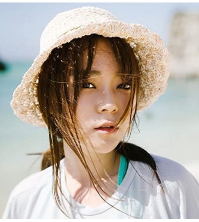 Sun Hats Womengilrs Floppy Summer Sun Straw Hats Hollow Pure Colour Hat with Big Bowknot - White - C8182M076MM $9.49