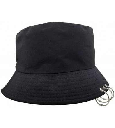 Bucket Hats Unisex Bucket-Hat Cotton Fishmen-Cap with Rings - Black - CO18NU5LGGQ $8.66