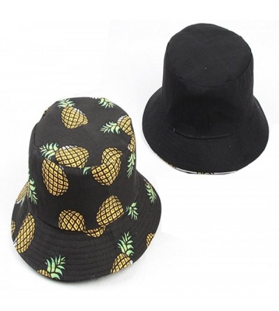 Bucket Hats Unique Pineapple Pattern Bucket Hat Unisex Fruit Print Fisherman Cap Summer Packable Reversible Sun Hat - Black -...