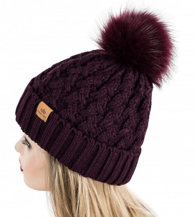 Skullies & Beanies Womens Winter Ribbed Beanie Crossed Cap Chunky Cable Knit Pompom Soft Warm Hat - Purple - C218MH3X0TR $14.99