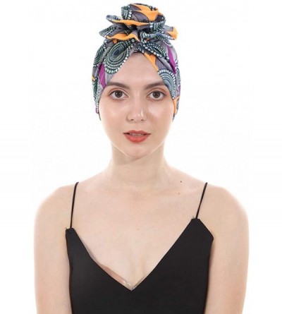 Skullies & Beanies New Women's Cotton Flower Elastic Turban Beanie Pre-Tied Bonnet Chemo Cap Hair Loss Hat - CR18UTCD0YW $17.77
