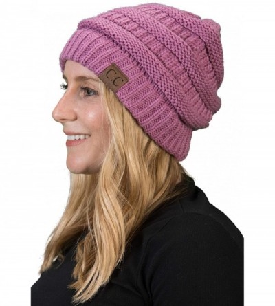 Skullies & Beanies Solid Ribbed Beanie Slouchy Soft Stretch Cable Knit Warm Skull Cap - Lavender - CV120DZ9545 $11.21