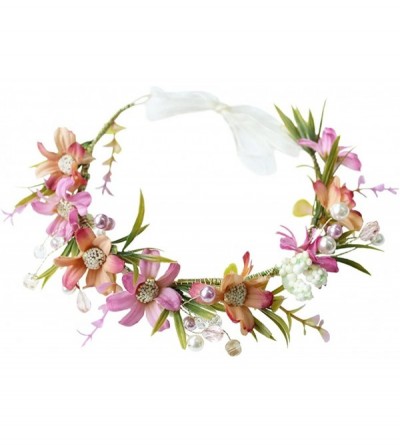 Headbands Boho Flower Crown Hair Wreath Floral Garland Headband Halo Headpiece with Ribbon Wedding Festival Party - 9 - C418E...