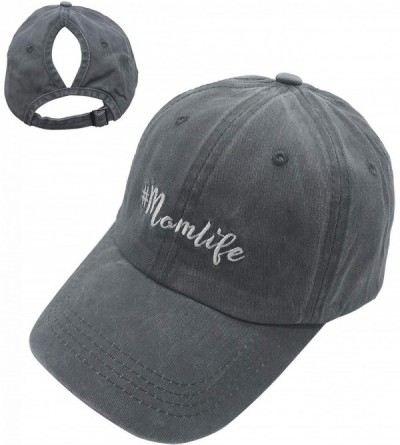 Baseball Caps Mom Life Ponytail Baseball Cap Messy Bun Vintage Washed Distressed Twill Plain Hat for Women - Grey - CK18WWIX5...