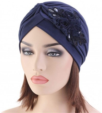 Skullies & Beanies Womens Sequin Flower Turban Elegant Muslim Beanie Head wrap Chemo Cap - Gray - CL18W2TNLHT $11.30