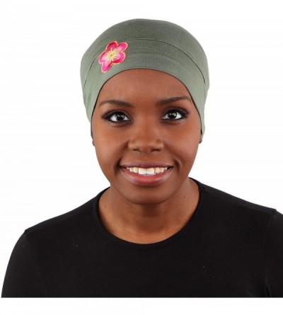 Skullies & Beanies Chemo Beanie Sleep Cap with Pink and Gold Flower - Olive - C4183KGEO2I $14.56