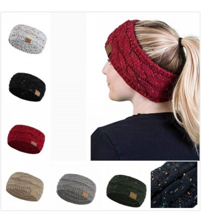 Skullies & Beanies Women Knit Elastic Sport Hair Band Soft Stretch Dotted Yarn Turban Hat - Khaki - CA18KM32EGI $10.38