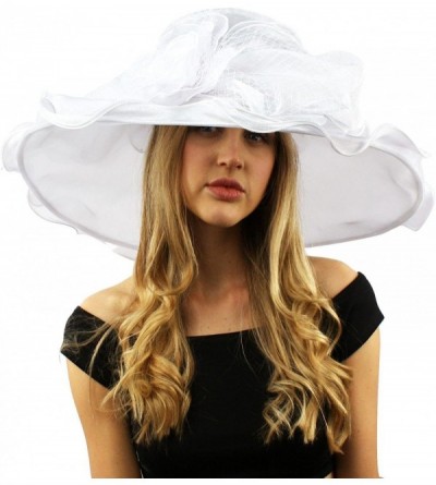 Sun Hats Dramatic Big Flower Netting Derby Floppy Organza Wide Brim 7" Dress Hat - White - CN12CQXYOAL $50.45