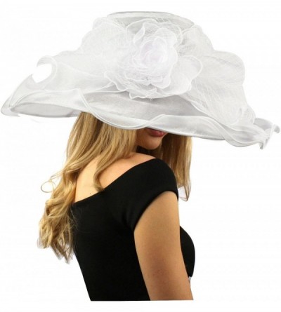 Sun Hats Dramatic Big Flower Netting Derby Floppy Organza Wide Brim 7" Dress Hat - White - CN12CQXYOAL $50.45