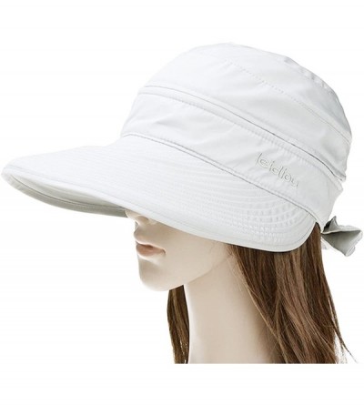 Sun Hats Women Bowknot Sun Hat Wide Large Brim Visor Hat Cap Summer Beach Hat - White - CK12GKJRZF9 $20.37