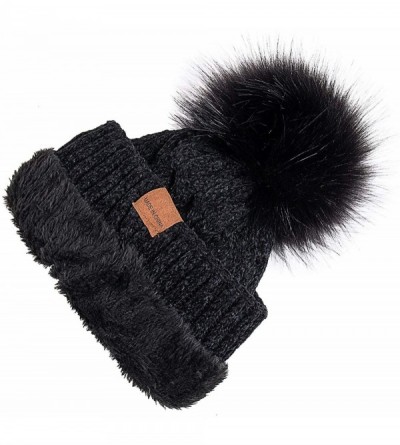 Skullies & Beanies Women Winter Pom Pom Beanie Hats Warm Fleece Lined-Chunky Trendy Cute Chenille Knit Twist Cap - CO18LUO68X...