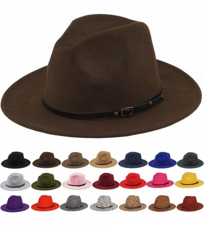 Fedoras Women Fedora Hat Wide Brim Felt hat with Belt Buckle Panama Hat Vintage Jazz Hat - A-coffee - CW18IG593C7 $19.94