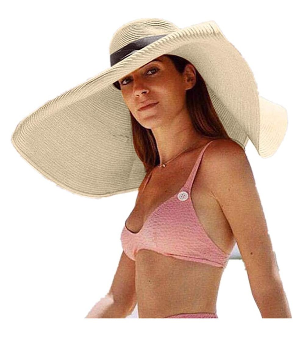 Sun Hats Womens Oversized Foldable Packable - Beige - CW18TULO6H4 $28.16