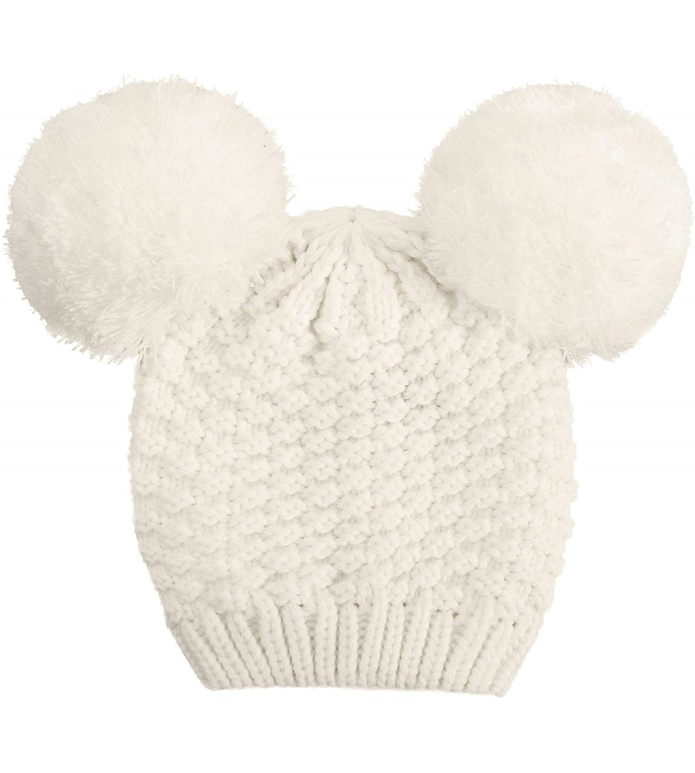 Skullies & Beanies Women Knit Pompom Mickey Ears Warm Winter Beanie Hat - White - CD18I984GAK $10.41
