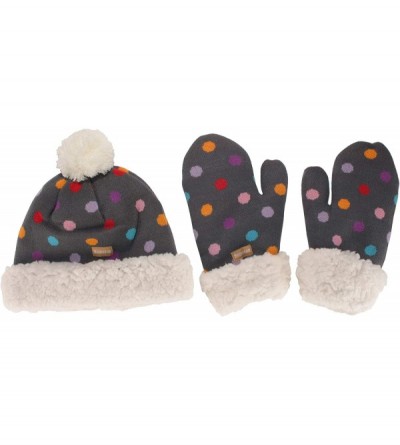 Skullies & Beanies Women's Classic Winter Fleeced Thermal Pom Pom Beanie Hat and Mittens Set - Rainbow Dots - CQ18H4L3GT2 $17.48