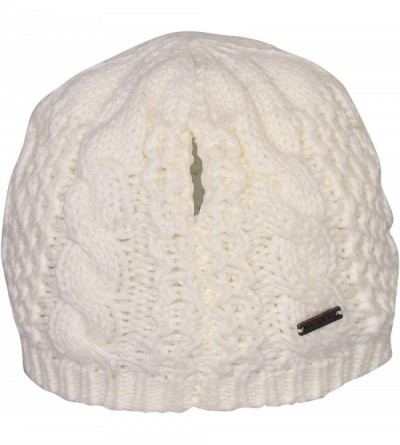 Skullies & Beanies Ponytail Hat - Cable Knit Winter Beanie for Women - Snow White - CS12K2YFQBD $20.15