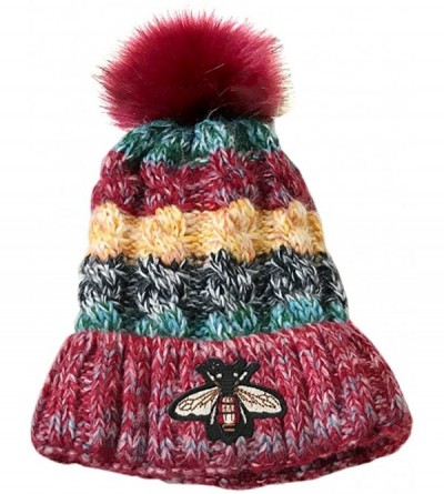 Skullies & Beanies Funky Warm Soft Winter Thick Knit Hats Cap Faux Fur Pom Beanie - Red - C9188ASY7RQ $9.16