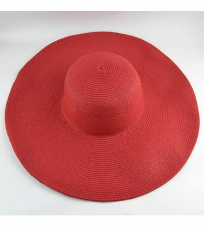 Sun Hats Floppy Wide Brim Straw Hat Women Summer Beach Cap Sun Hat - Red - C418DQY54NH $11.17