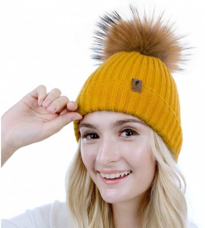 Skullies & Beanies Winter Beanie Hats Cute Pom Pom Hat Knit Hat Soft Warm Ski Caps for Women、Girl - Yellow - CE18TI5NZWA $9.94