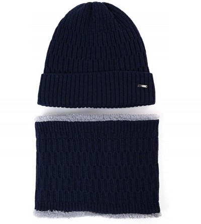Skullies & Beanies Wool Visor Beanie for Men Winter Knit Hat Scarf Sets Neck Mask - 89236navy - C518IL6NKGT $21.39