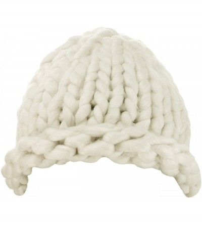 Skullies & Beanies Solid Color Handmade Big Chunky Loop Helsinski Hat Beanie - Ivory - CE127WC8TXF $16.65