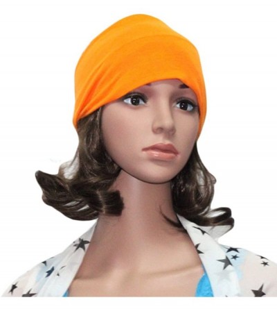 Headbands Women's Solid Stretch Wide Sports Headband Cotton Yoga Hairband Bandanas - Orange - C8188NKRTAW $10.81