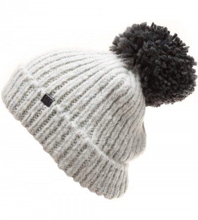 Skullies & Beanies Women's Winter Ribbed Knit Soft Warm Chunky Stretchy Beanie hat with 5" Large Pom Pom - Grey / Charcoal - ...