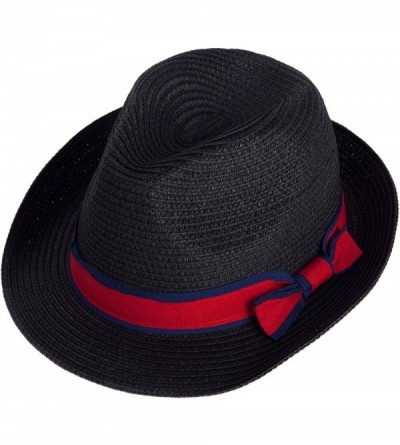Fedoras Men Women Short Brim Sunblock Summer Fedora Straw Hat with Manhattan Style - Black - CW12GZ7O0DB $10.72