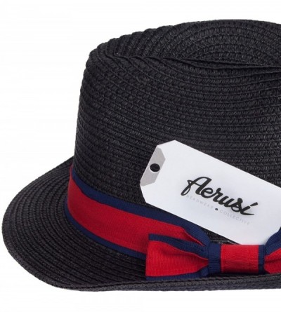 Fedoras Men Women Short Brim Sunblock Summer Fedora Straw Hat with Manhattan Style - Black - CW12GZ7O0DB $10.72