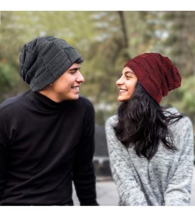 Skullies & Beanies Men Women Slouchy Thick Beanie Warm Knitted Hat Ladies Winter Loose Knit Ski Cap - Red - CG18KC9AO0T $10.87