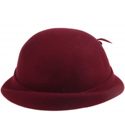Bucket Hats Women's 100% Wool Church Dress Cloche Hat Plumy Felt Bucket Winter Hat - Burgundy - CR186L6DQIX $26.37
