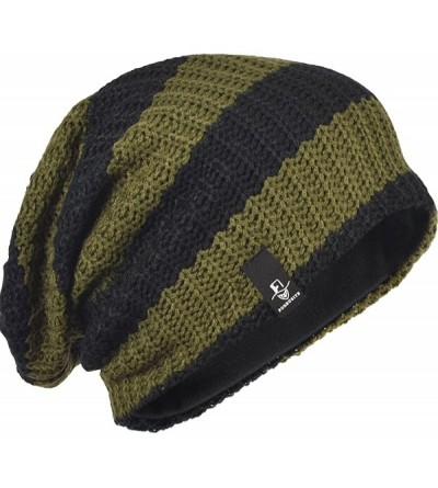 Skullies & Beanies Mens Slouchy Long Beanie Knit Cap for Summer Winter- Oversize - Striped-green - CN1213SBLI9 $12.49
