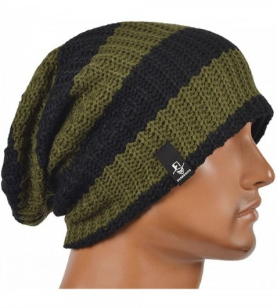 Skullies & Beanies Mens Slouchy Long Beanie Knit Cap for Summer Winter- Oversize - Striped-green - CN1213SBLI9 $12.49