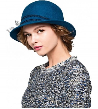 Fedoras Women's Wool Felt Bowler Hat - Blue - CJ128NIYZZ3 $32.29