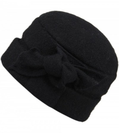 Bucket Hats Women's Wool Warm Bucket Hat Sleeve Head Cap Beanie Hat with Bow - Black - CK12M7DIWDL $34.12