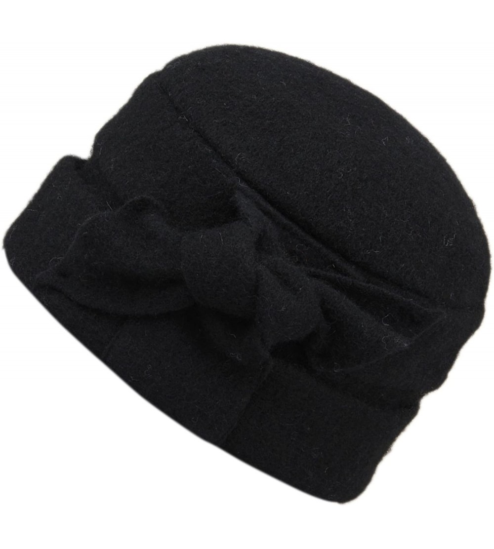 Bucket Hats Women's Wool Warm Bucket Hat Sleeve Head Cap Beanie Hat with Bow - Black - CK12M7DIWDL $15.27
