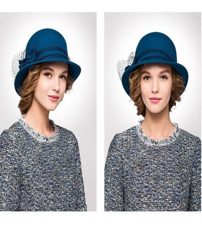 Fedoras Women's Wool Felt Bowler Hat - Blue - CJ128NIYZZ3 $32.29
