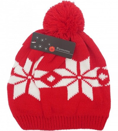 Skullies & Beanies Women Lady Winter Warm Knitted Snowflake Hat Gloves and Scarf Winter Set - Red - CJ11PPONBQ3 $21.77