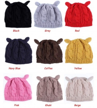 Berets Women Winter Wool Baggy Beret Beanie Cute Devil Cat Ear Crochet Braided Knit Hat Ski Cap - Navy Blue - C0199OSG49N $7.81