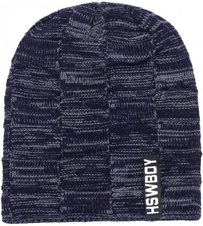 Skullies & Beanies Men's Warm Beanie Winter Thicken Hat and Scarf Two-Piece Knitted Windproof Cap Set - E-navy - C7193CCU9MZ ...