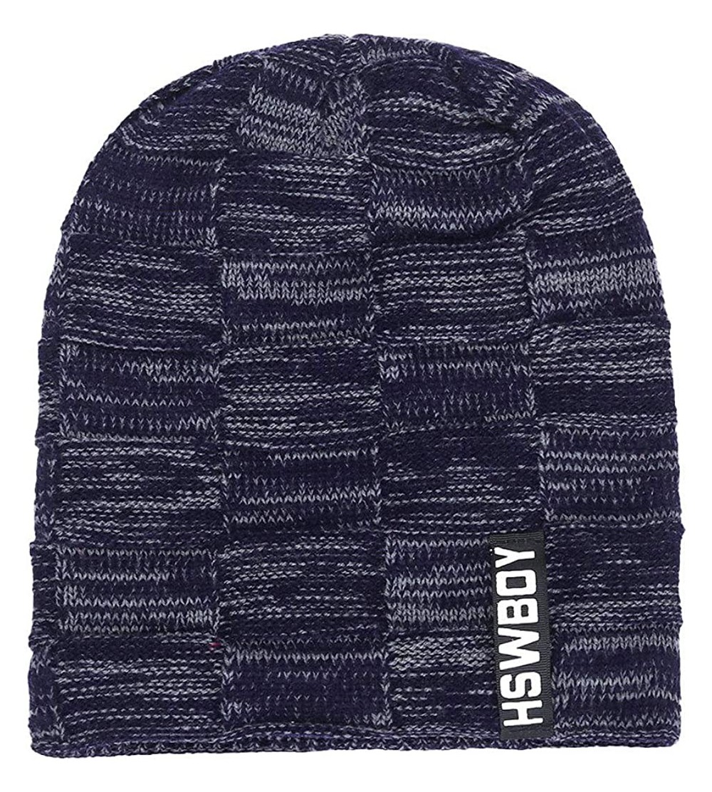 Skullies & Beanies Men's Warm Beanie Winter Thicken Hat and Scarf Two-Piece Knitted Windproof Cap Set - E-navy - C7193CCU9MZ ...