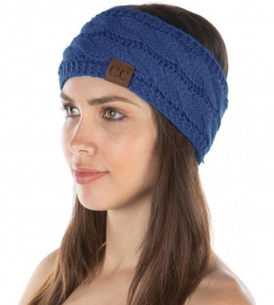 Cold Weather Headbands Exclusives Womens Head Wrap Lined Headband Stretch Knit Ear Warmer - Dark Denim - CF18Y6NE2RY $9.01